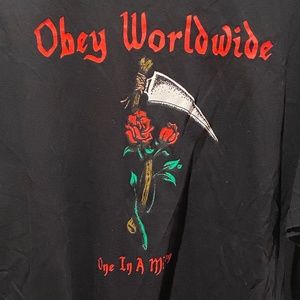 Obey tee with rose reaper design